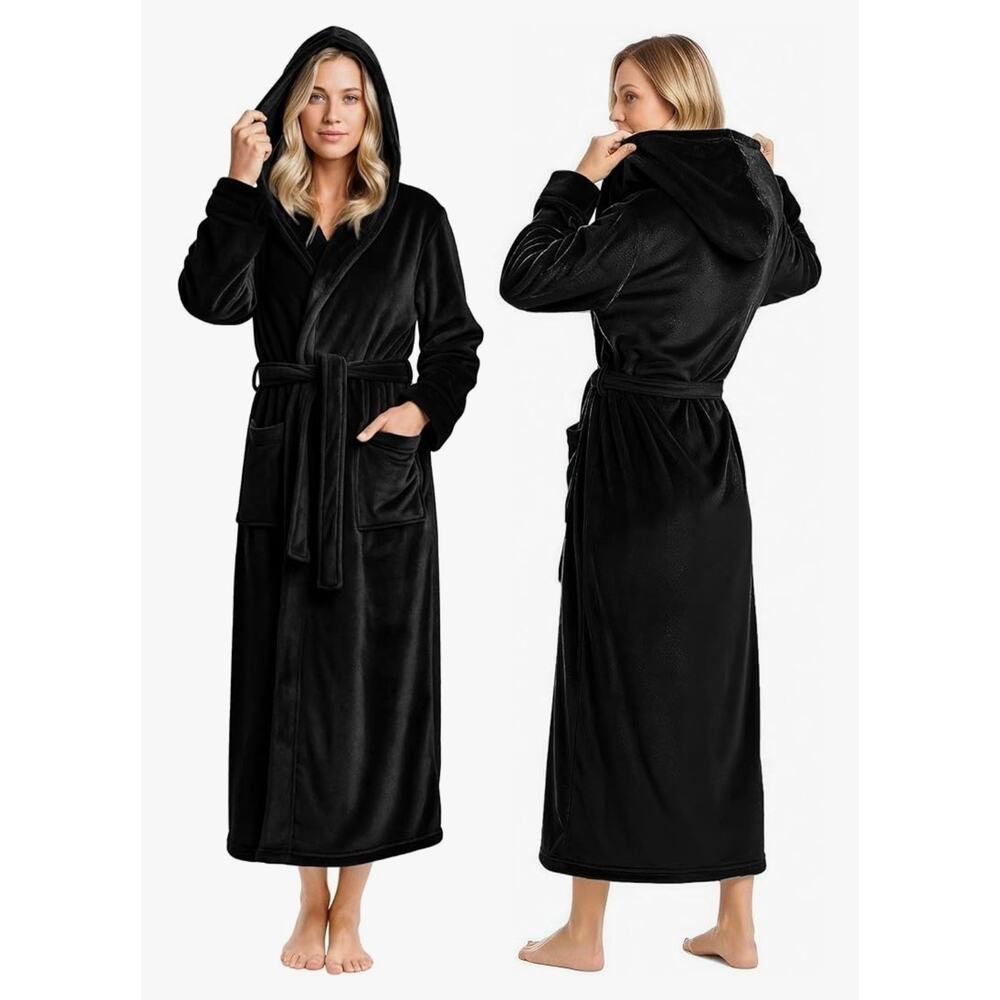 XL Black Velour Velvet Robe